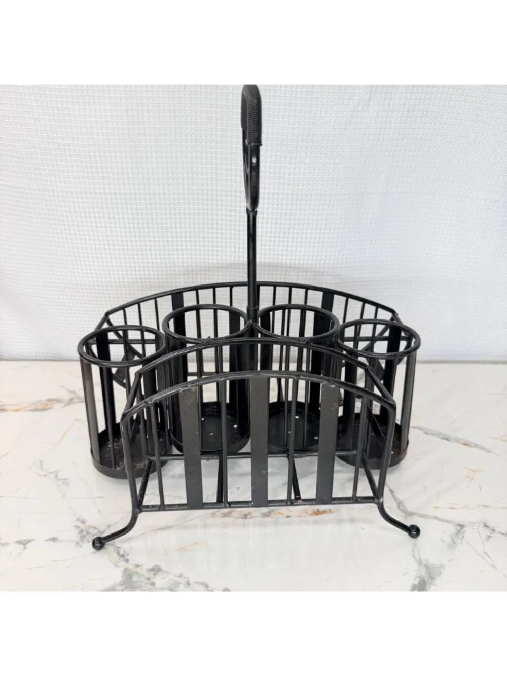 Buffet caddy holder , black rod iron, holds napkins, plates, utensils